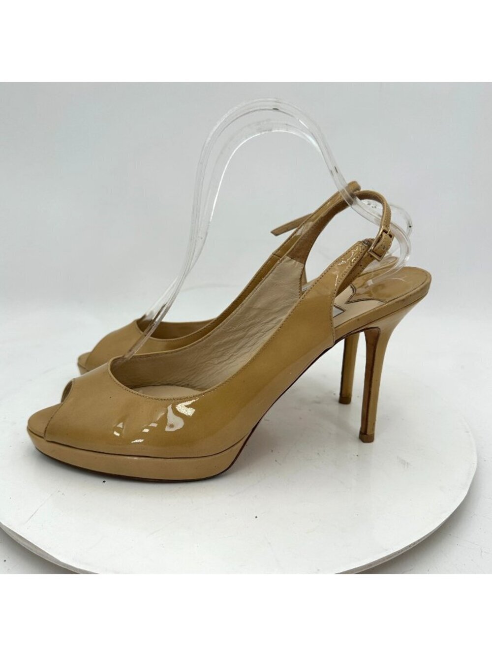 Jimmy Choo Women Size EU 39.5 US 9.5 Brown Leather Peep Toe Pump Heel Shoes